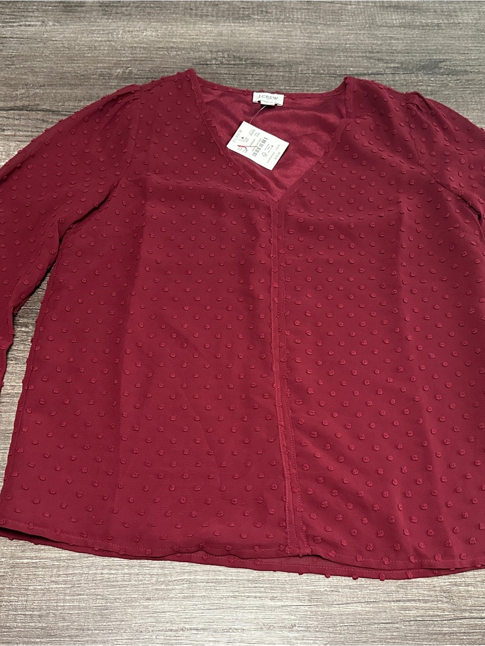 J.CREW Burgundy Textured
Lightweight V-Neck Long Sleeve
Blouse Women's 2XS
